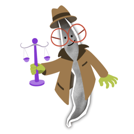 Caricatura de mongeta amb la balança que il·lusta la llei